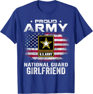 Proud Army National Guard Girlfriend With American Flag Gift T-Shirt - T-Shirt | Royal