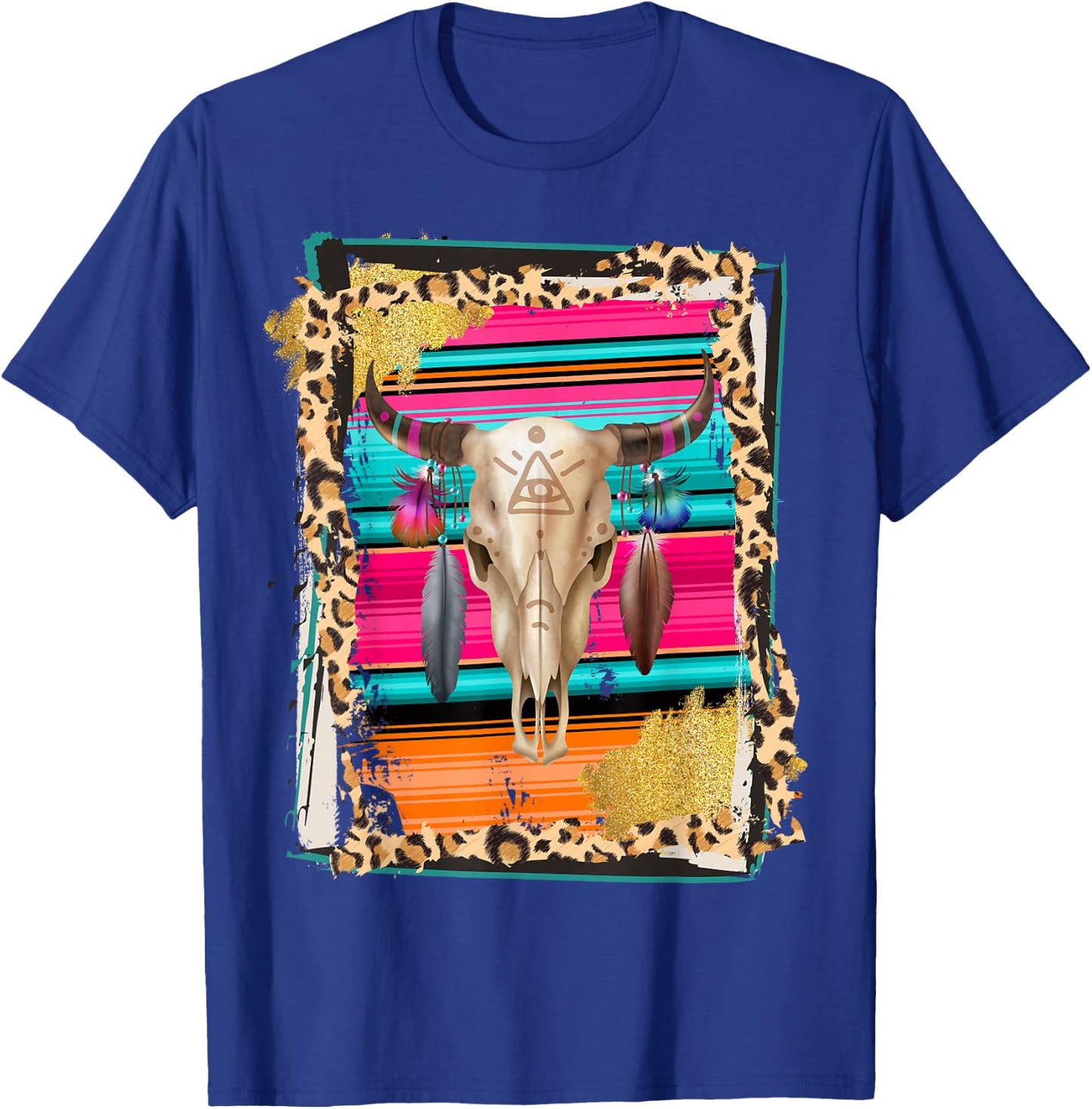 BOHO COW - Leopard Cow Pattern Serape Print Cowgirl Rodeo T-Shirt - T-Shirt | Royal