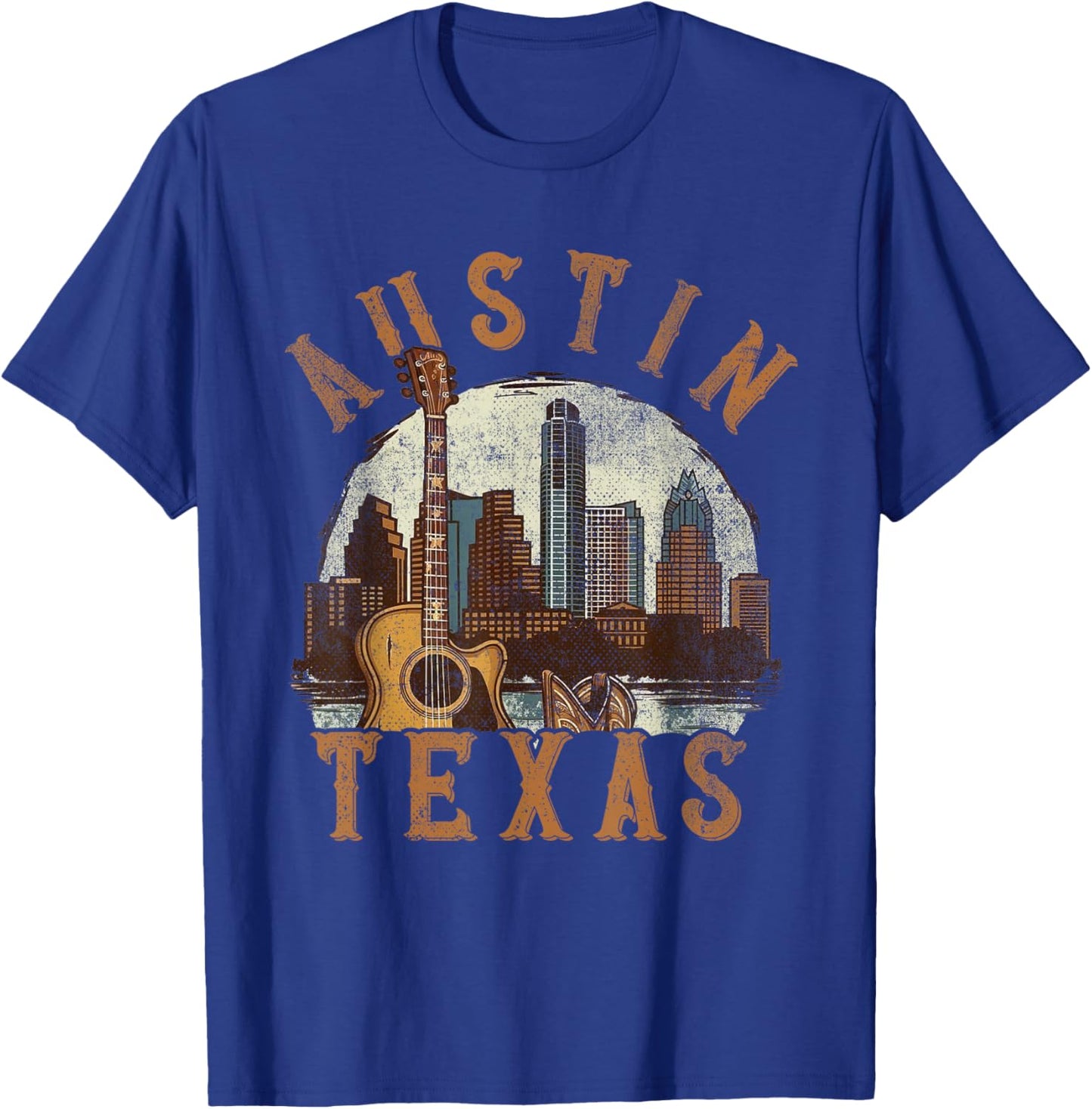 Austin Texas TX | Guitar Skyline T-Shirt - T-Shirt | Royal