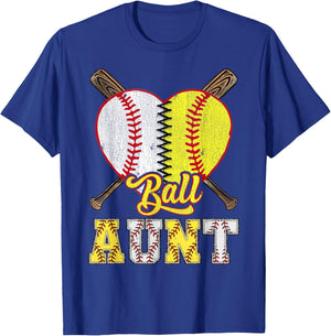 Aunt Of Both Ball Aunt Half Baseball Softball T-Shirt - T-Shirt | Royal