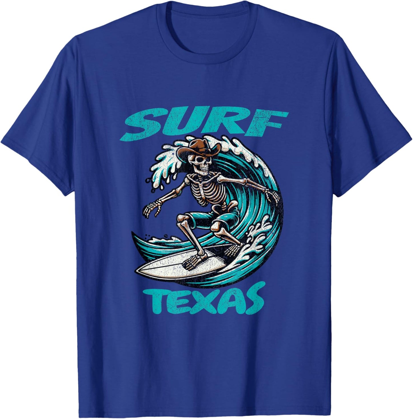 Surf Texas Cowboy Skeleton Surfing Radical Texan Waves Yeeha T-Shirt - T-Shirt | Royal