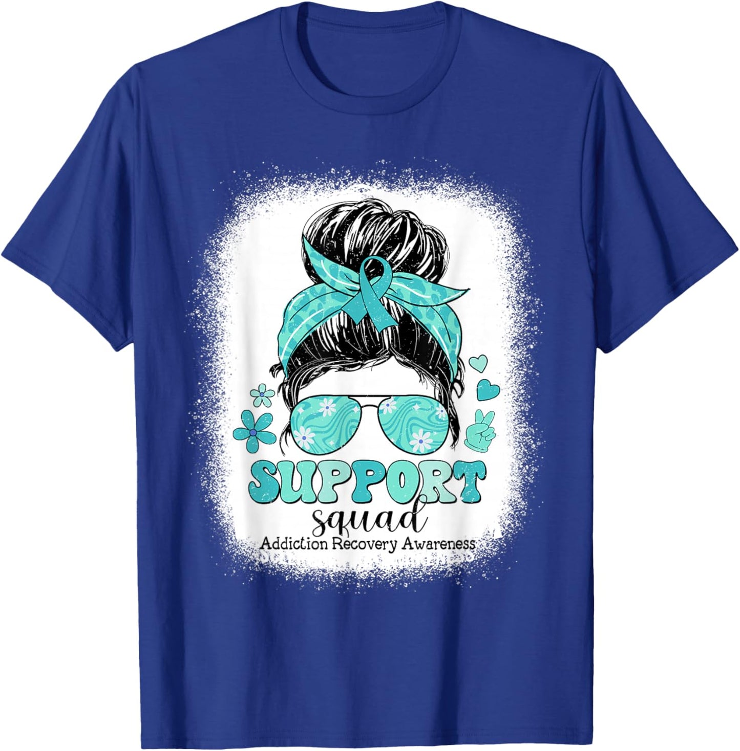 Groovy Support Squad Messy Bun Addiction Recovery Awareness T-Shirt - T-Shirt | Royal