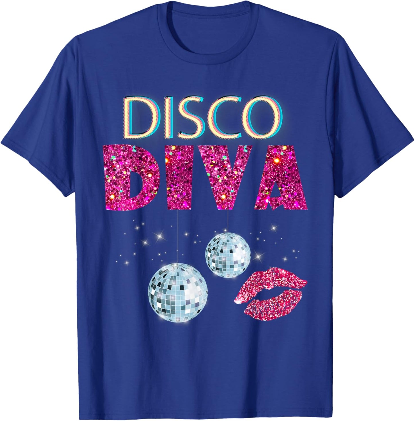 Disco Diva Ladies Disco Gold Ball Silver Red Lips T-Shirt - T-Shirt | Royal
