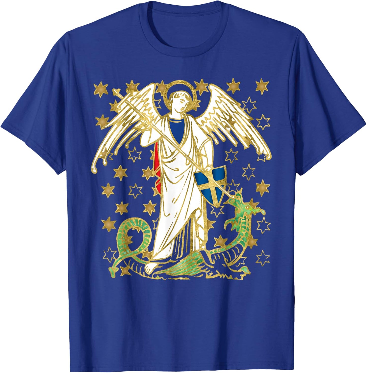 St. Michael the Archangel Icon Dragon Catholic Angel Vintage T-Shirt - T-Shirt | Royal