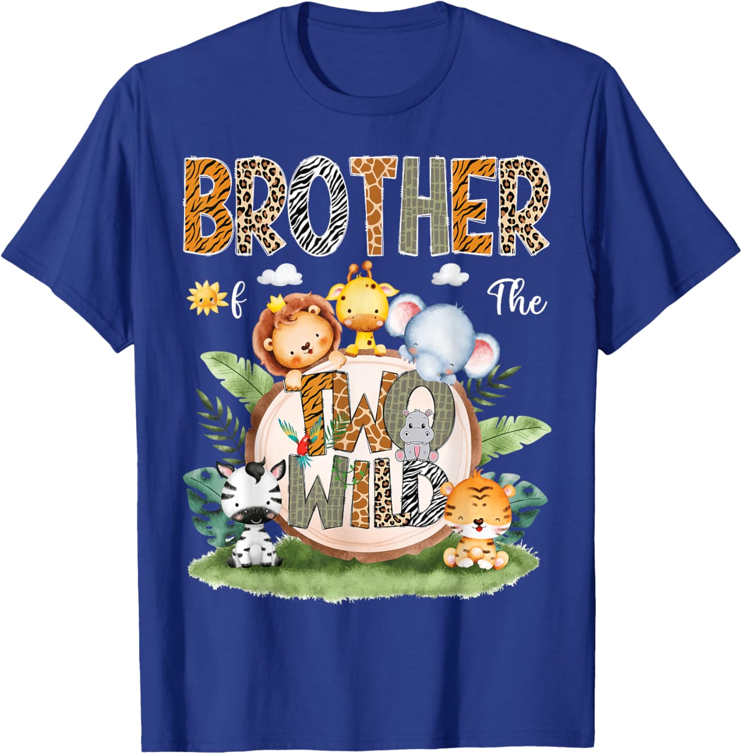 Brother Of The Two Wild 2Nd Birthday Safari Animal Lover T-Shirt - T-Shirt | Royal