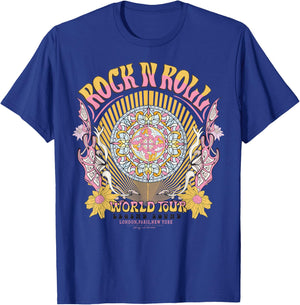 Vintage Retro Aztec Round Motif Mandala Flower Rock & Roll T-Shirt - T-Shirt | Royal