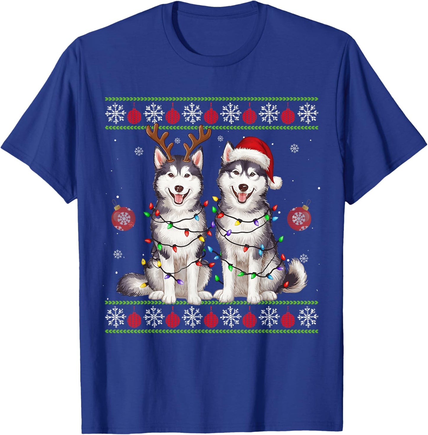 Siberian Husky Christmas Santa Reindeer Christmas Sweater T-Shirt - T-Shirt | Royal