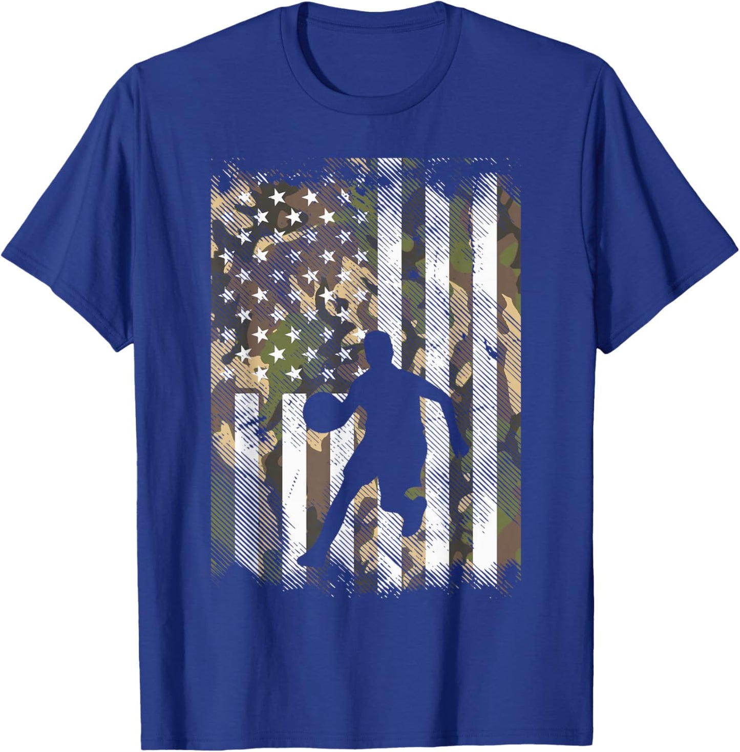 Camo Flag Basketball Vintage Patriotic Baller Men Women Kids T-Shirt - T-Shirt | Royal