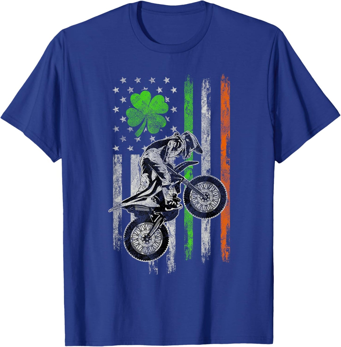 Motocross American Irish Flag St Patricks Day Dirt Bike T-Shirt - T-Shirt | Royal