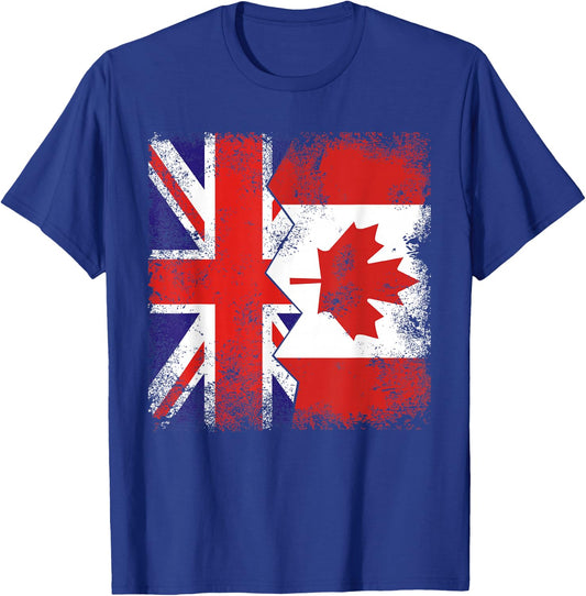 Canadian Roots | Half British Flags | UK Canada Vintage T-Shirt - T-Shirt | Royal
