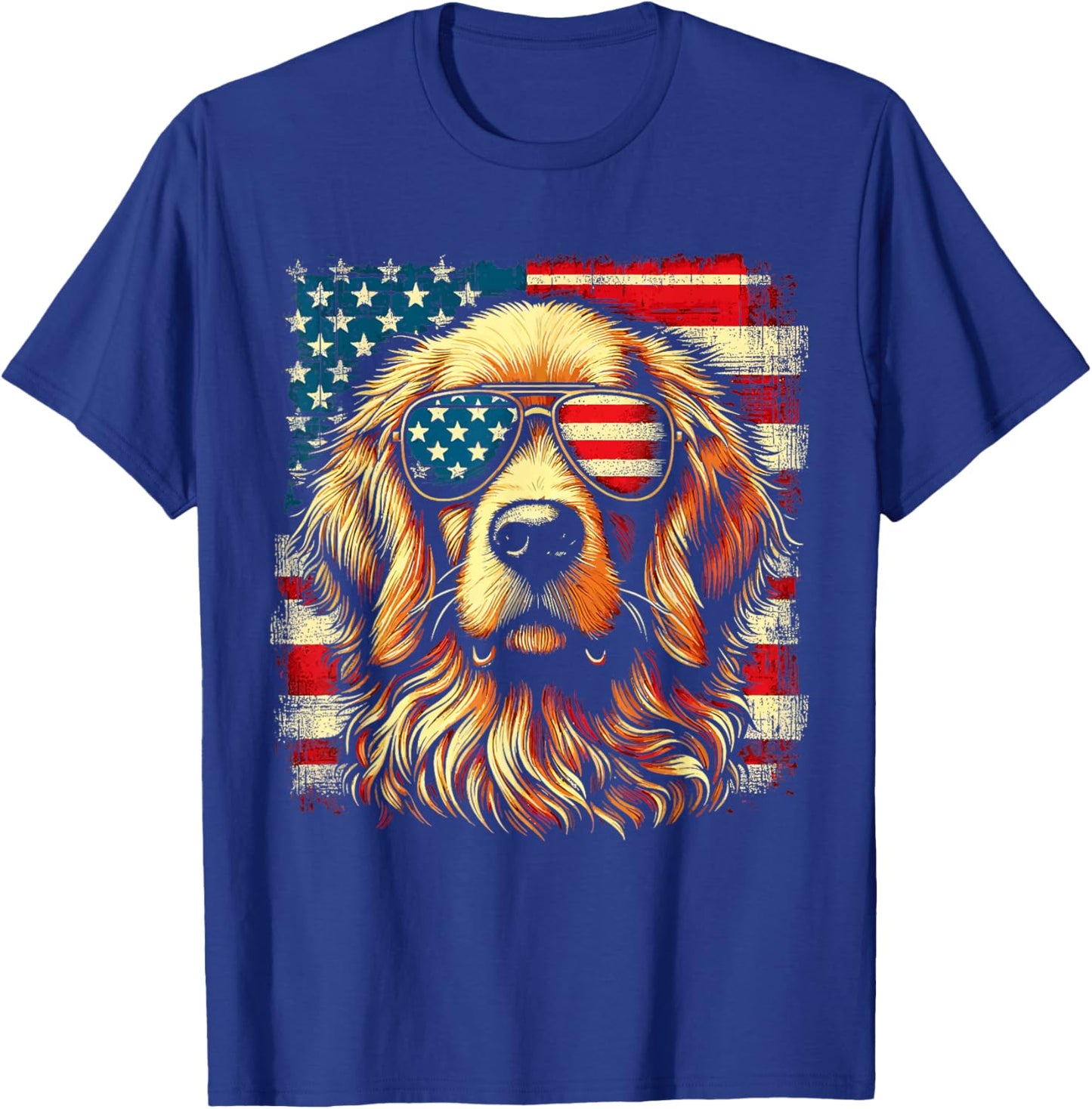 Golden Retriever Patriotic American US Flag 4th Of July T-Shirt - T-Shirt | Royal