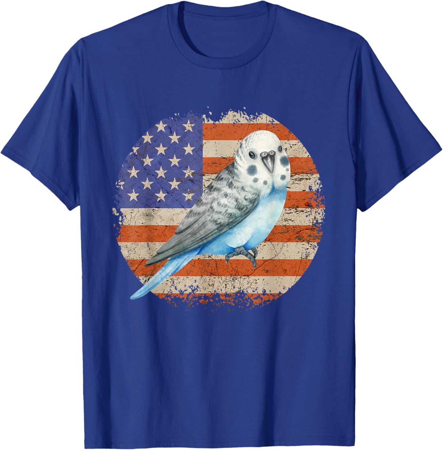 Parakeet Budgie Retro Grunge Patriotic American US Flag T-Shirt - T-Shirt | Royal