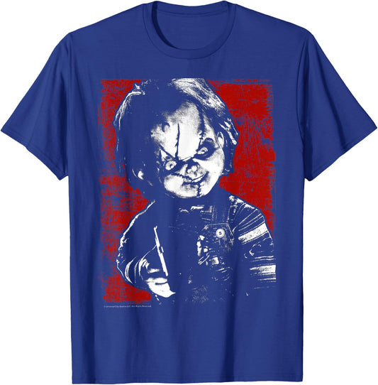 Child's Play Chucky Distressed Portrait Small T-Shirt - T-Shirt | Royal