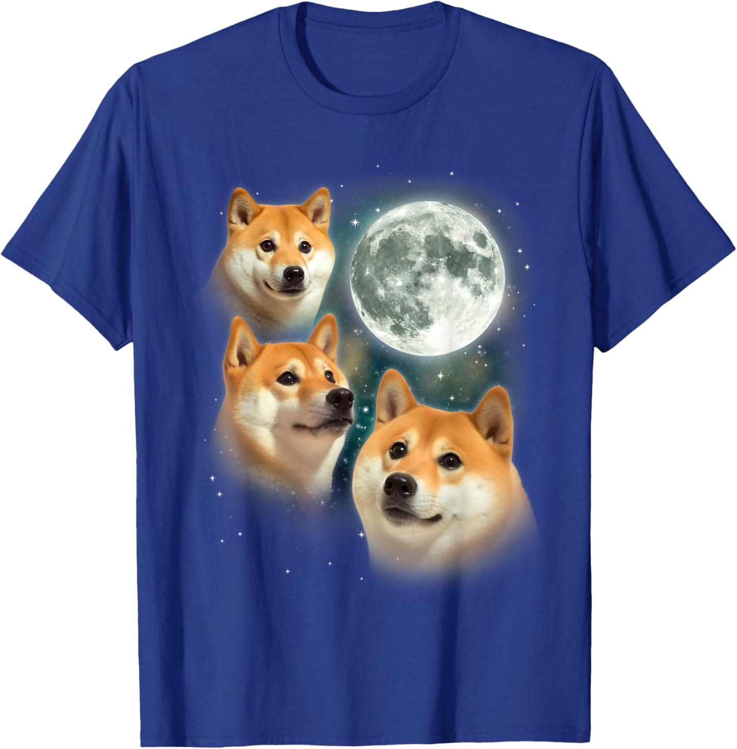 Three Shiba Inu Moon | 3 Doge Funny Cute Dog Meme Parody T-Shirt - T-Shirt | Royal