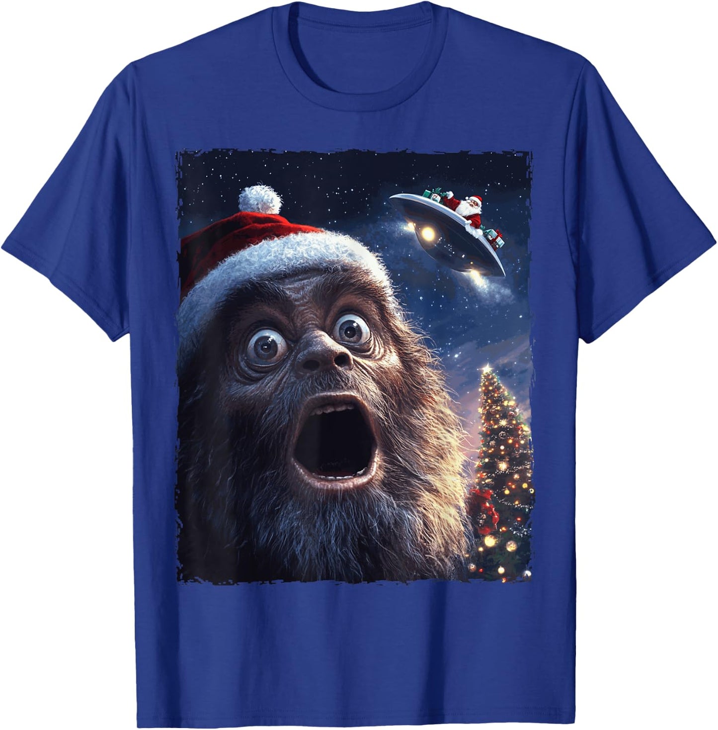 Funny Bigfoot Sasquatch Selfie Santa Ufo Xmas Christmas T-Shirt - T-Shirt | Royal