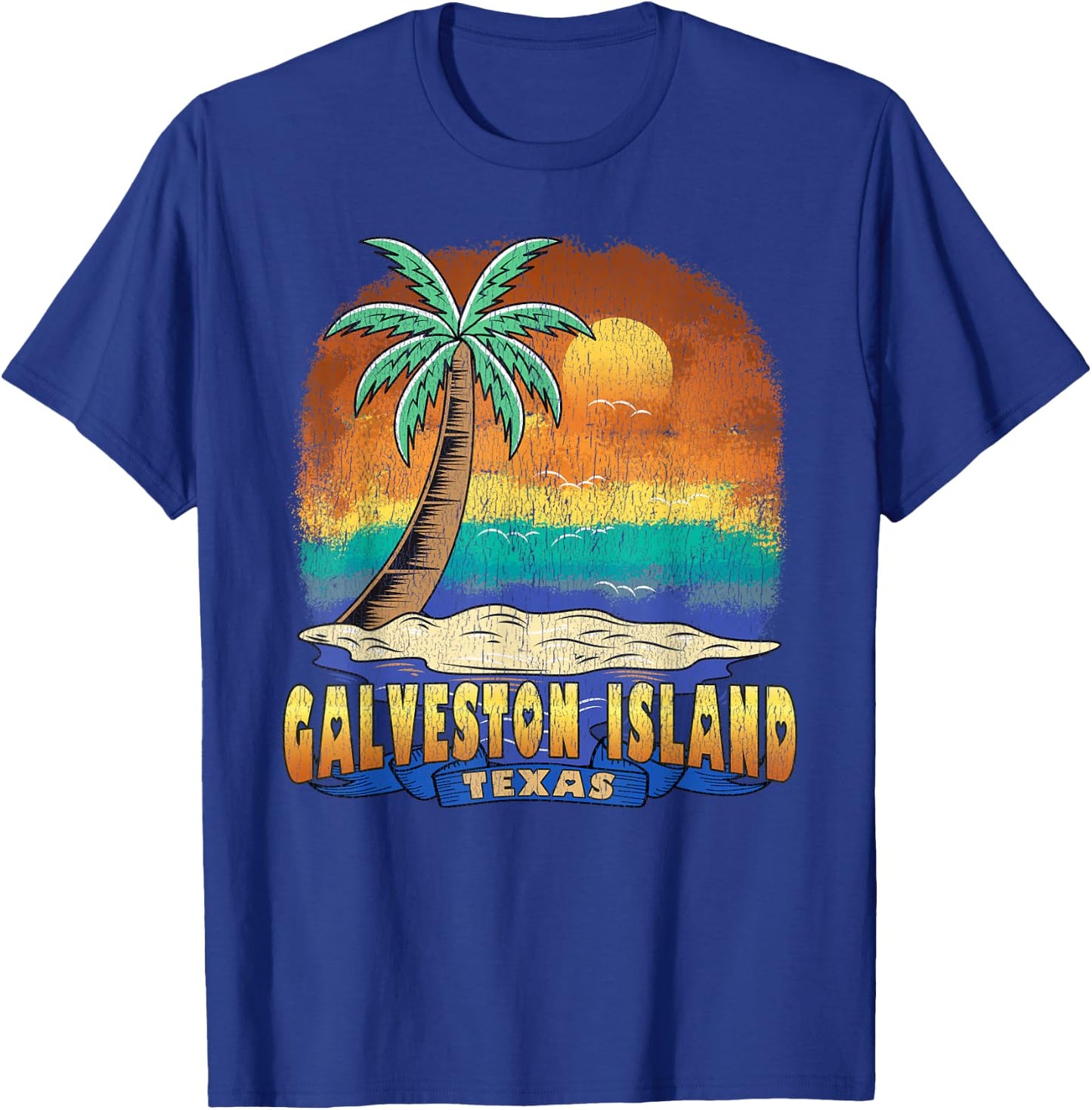 GALVESTON ISLAND TEXAS | Vintage Distressed Souvenir T-Shirt - T-Shirt | Royal
