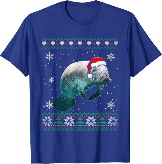 Santa Manatee Ugly Sweater Animals Christmas Pajama T-Shirt - T-Shirt | Royal
