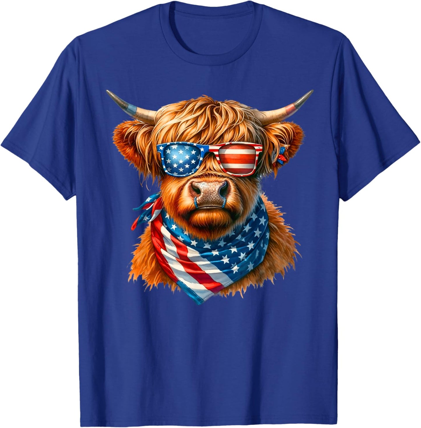 Vintage Patriot Highland Cow 4th Of July American Flag T-Shirt - T-Shirt | Royal