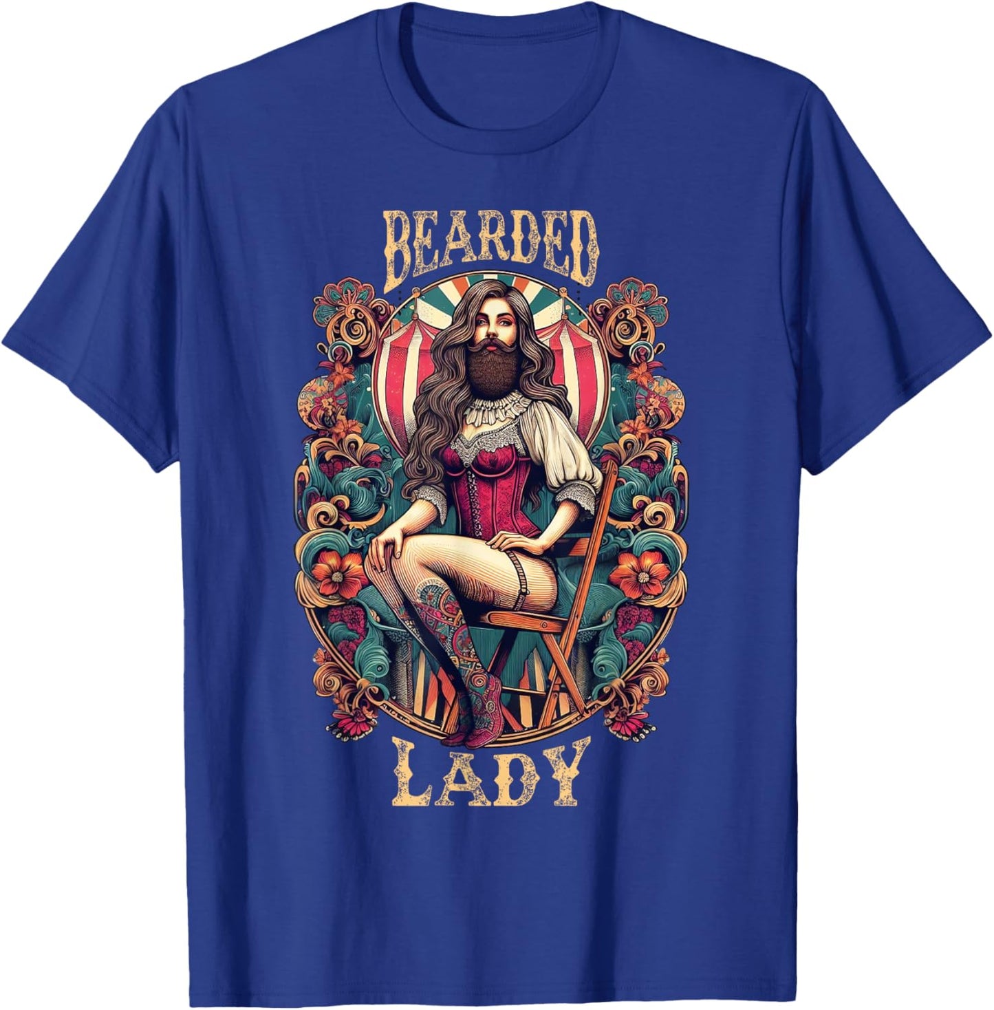 Funny Bearded Lady Costume Vintage Circus Carnival Party T-Shirt - T-Shirt | Royal