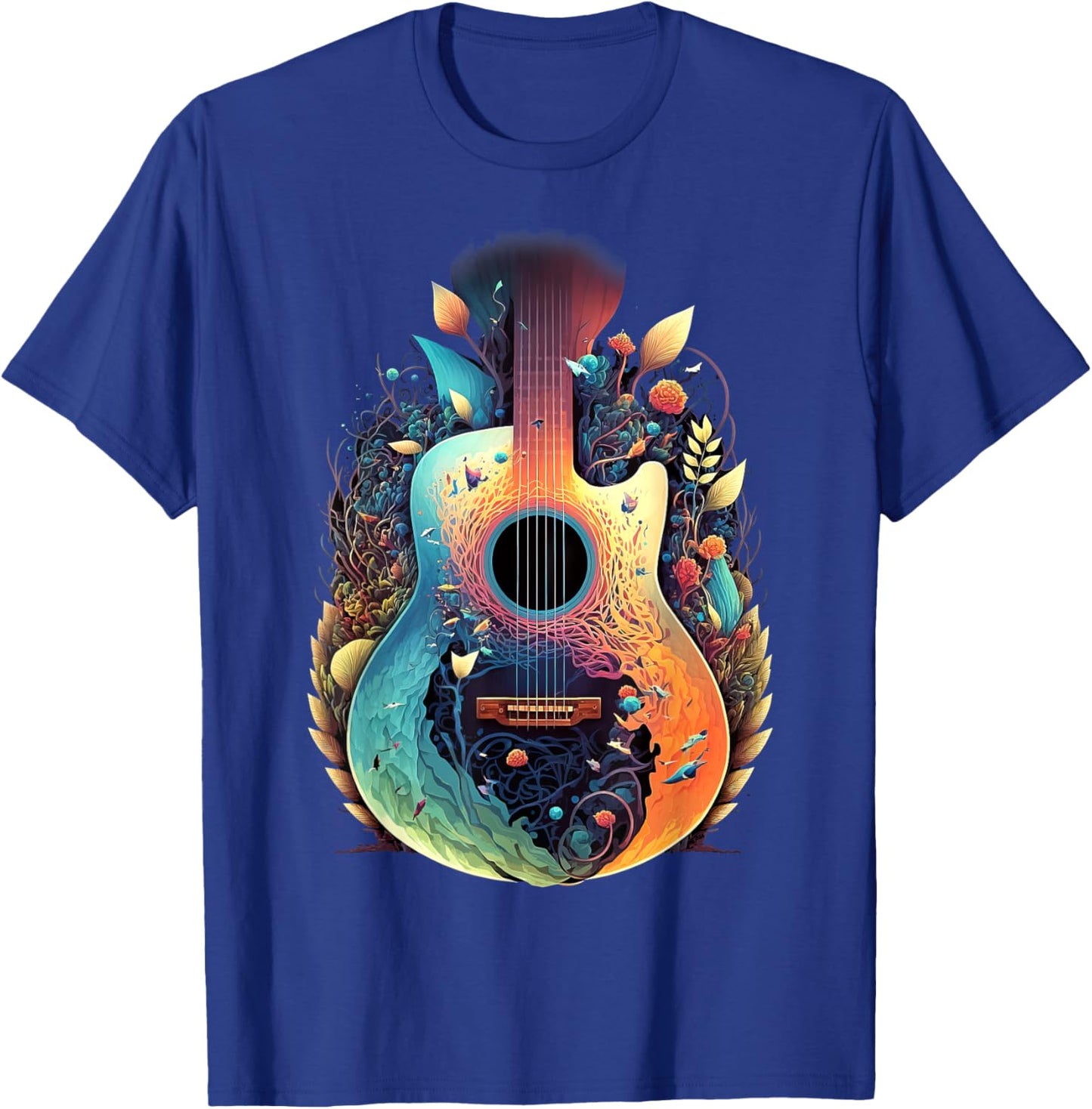 Guitar Graphic Music Lover - Acoustic Guitar Musician Floral T-Shirt - T-Shirt | Royal