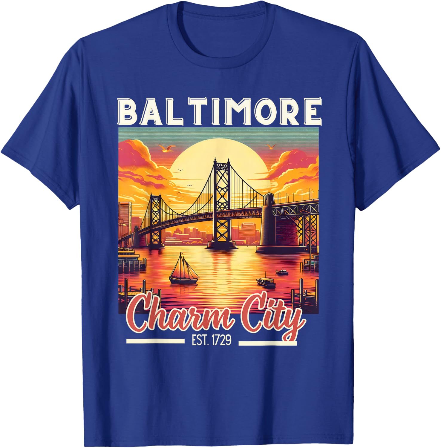 Vintage Baltimore Maryland Charm City Trip retro skyline men T-Shirt - T-Shirt | Royal