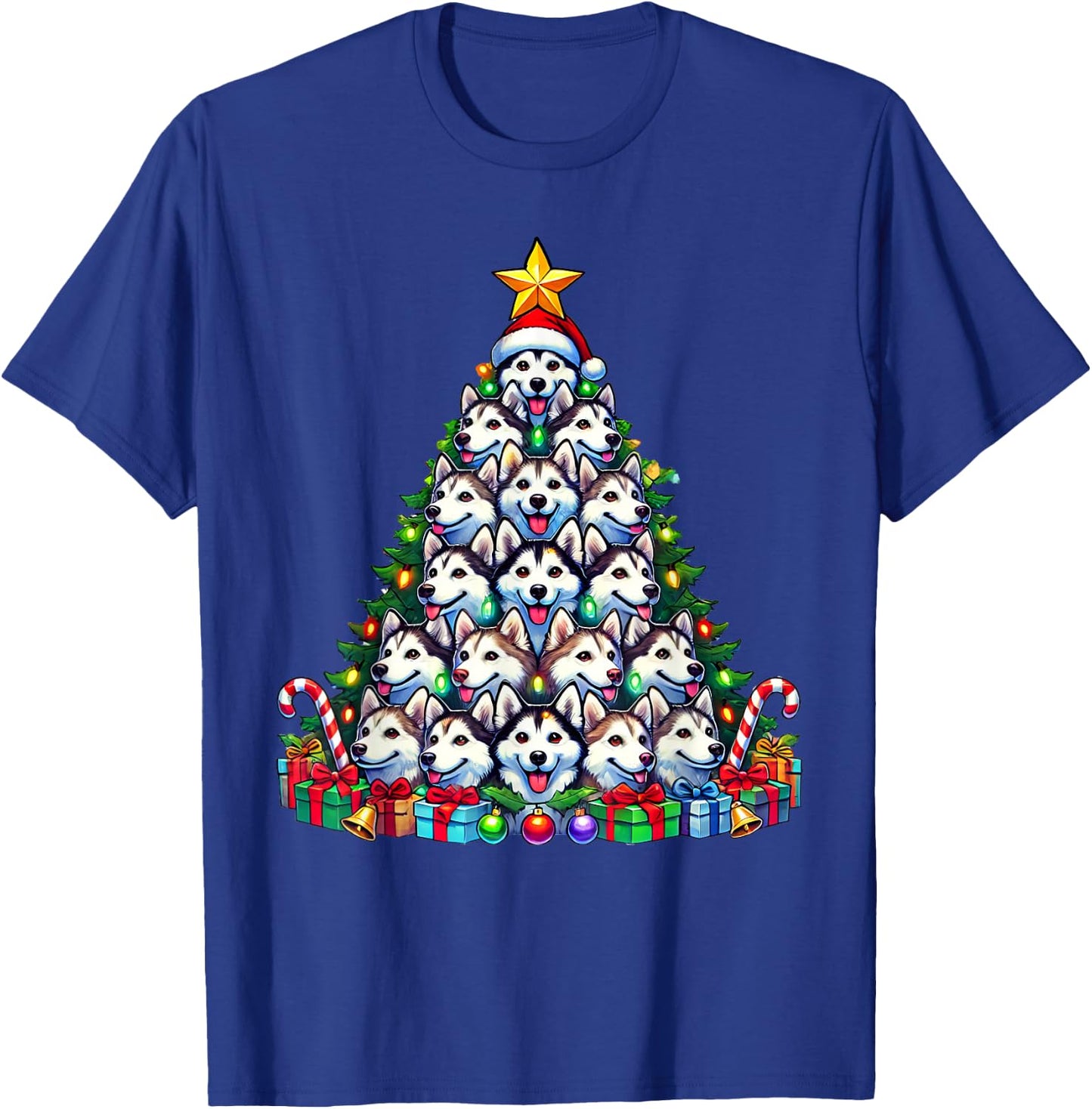 Siberian Husky Dog Christmas Tree Funny Husky Xmas T-Shirt - T-Shirt | Royal