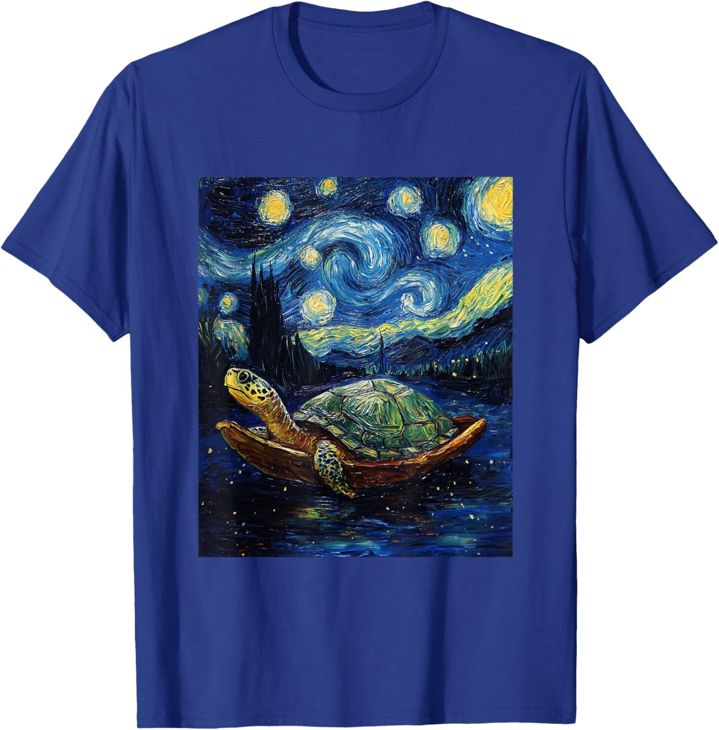 Cute Tortoise Turtle - Van Gogh Style - Starry Night Graphic T-Shirt - T-Shirt | Royal