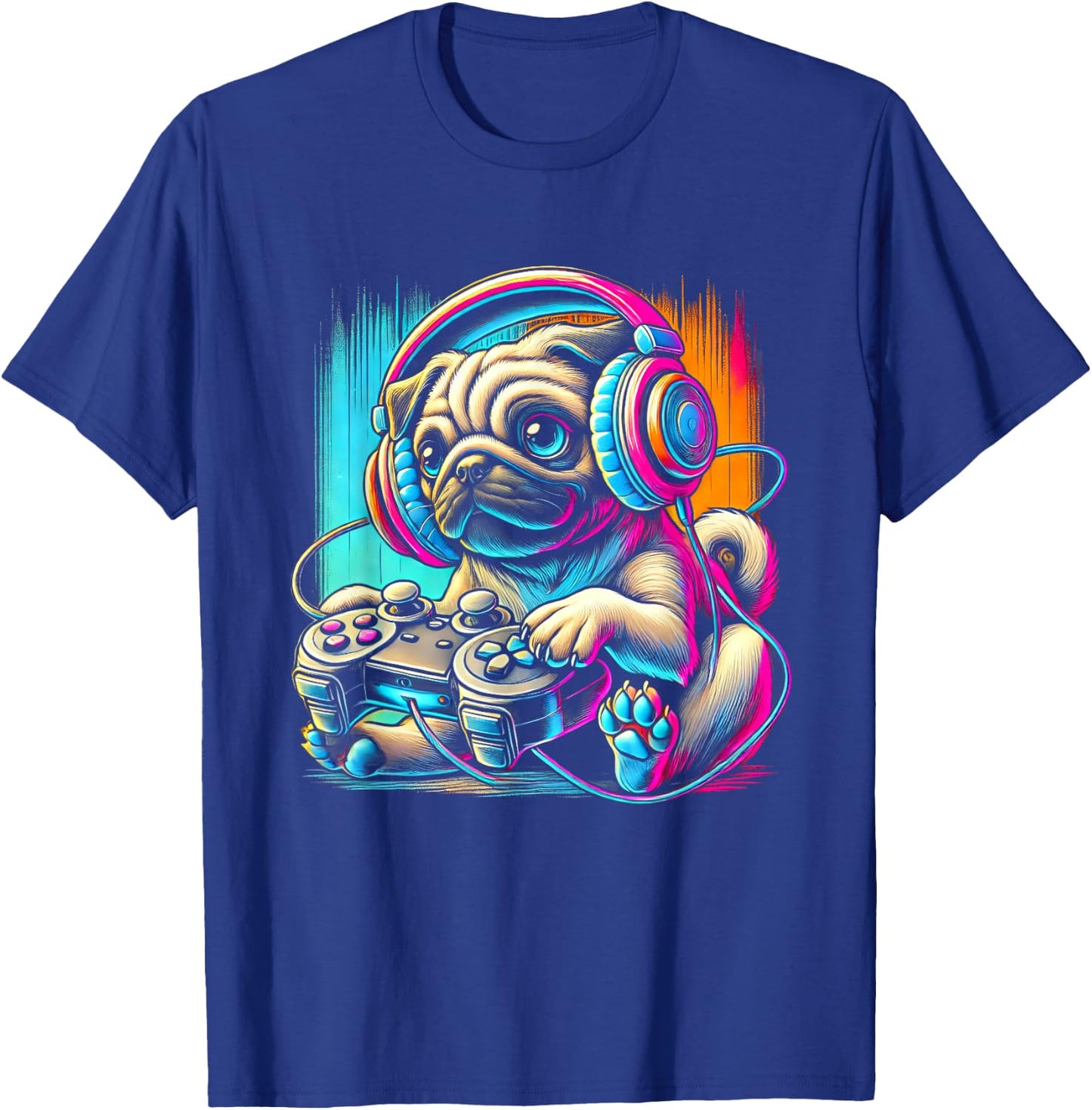 Pug Dog Colorful Video Game Controller Women Kids T-Shirt - T-Shirt | Royal