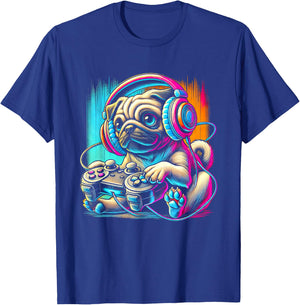 Pug Dog Colorful Video Game Controller Women Kids T-Shirt - T-Shirt | Royal