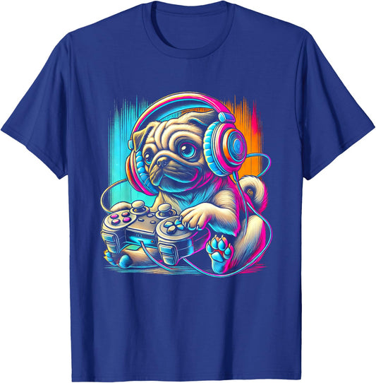 Pug Dog Colorful Video Game Controller Women Kids T-Shirt - T-Shirt | Royal