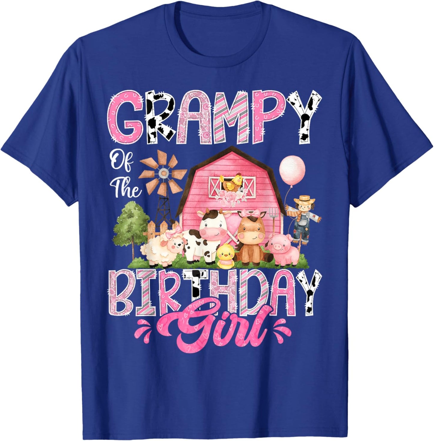 Grampy Of The Birthday Girl Pink Farm Cow First Birthday T-Shirt - T-Shirt | Royal