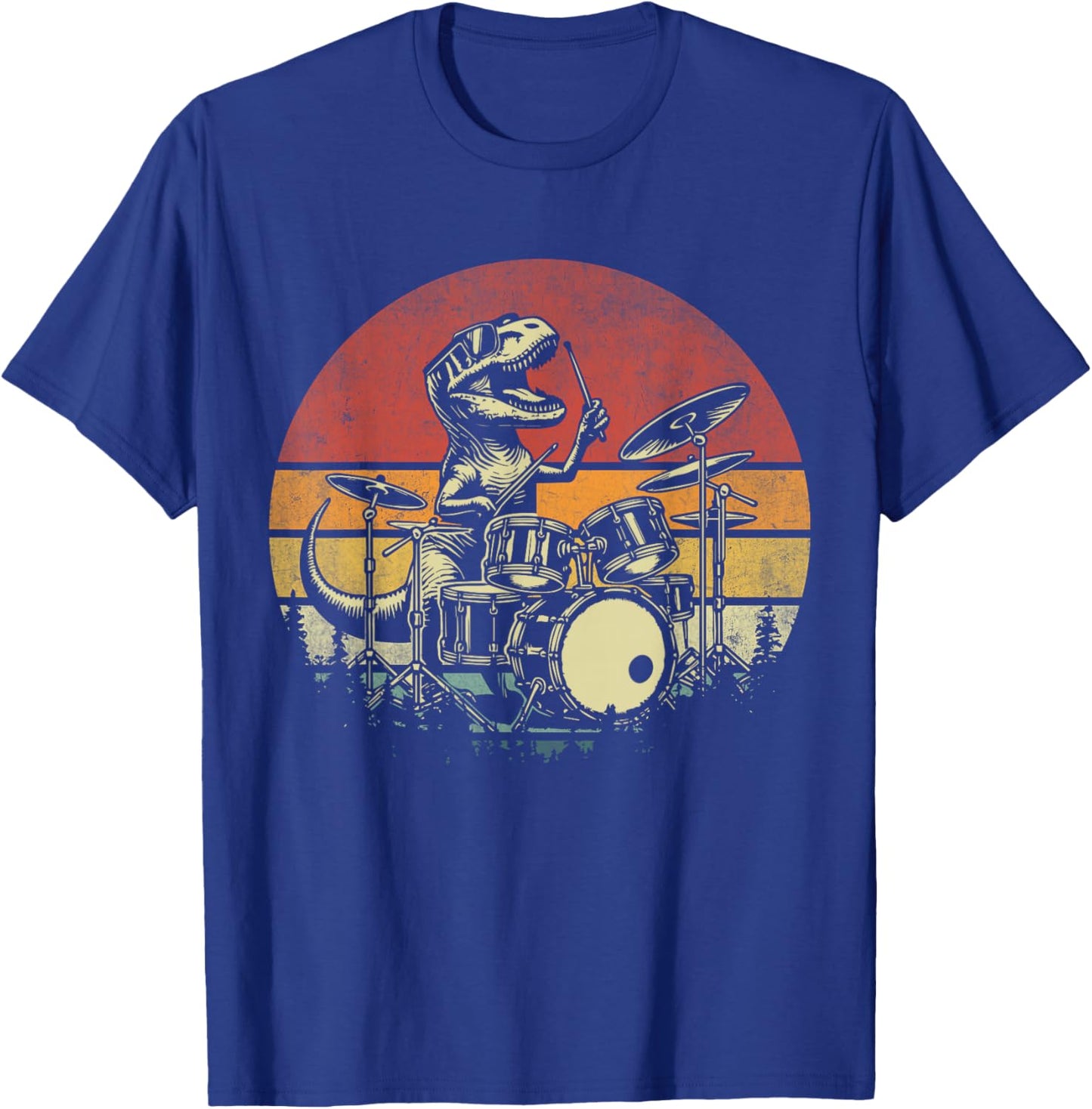 Funny Retro Trex Drummer Rock Drummer T-rex Playing Drums T-Shirt - T-Shirt | Royal