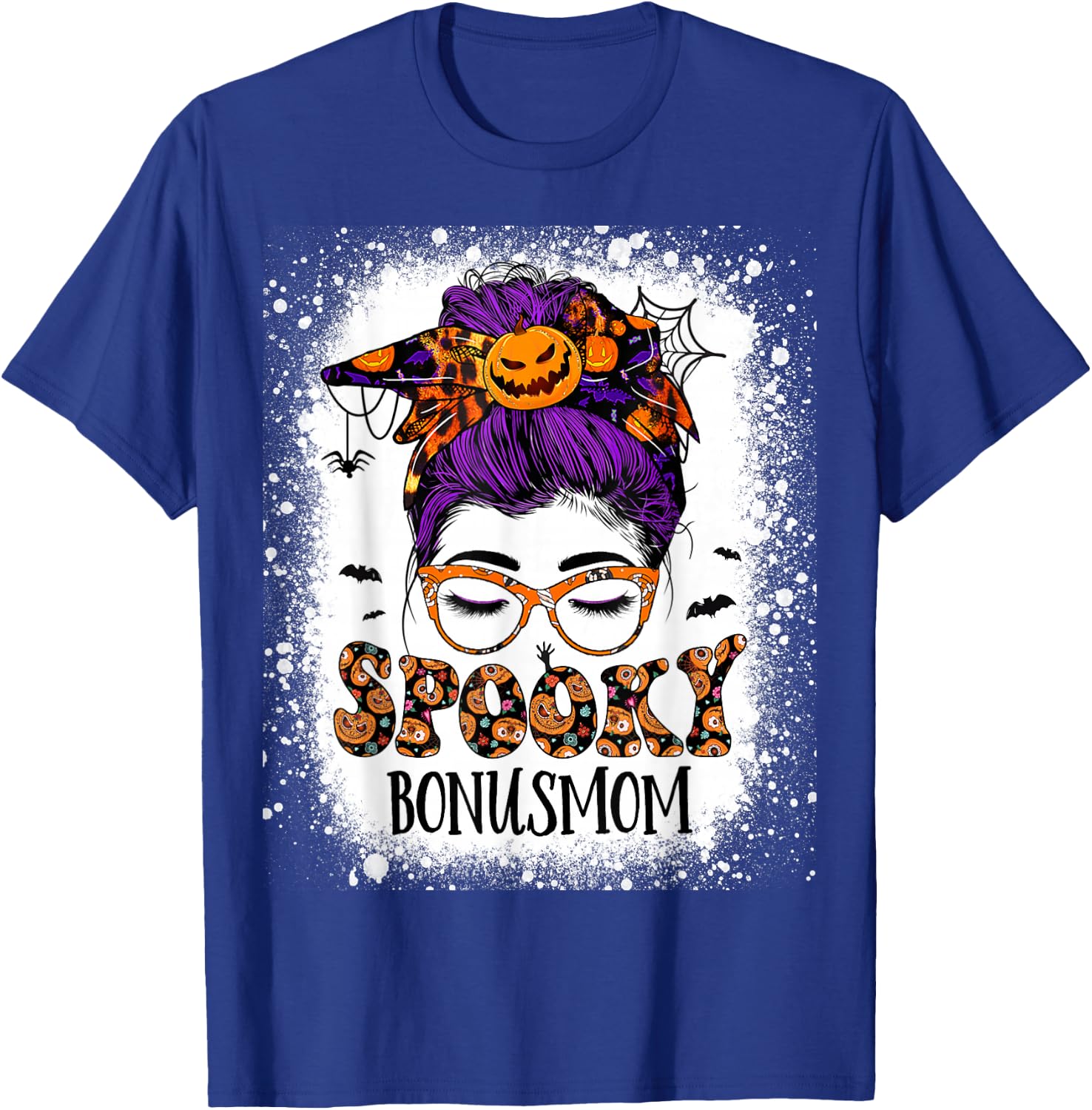 Spooky Bonus mom Halloween Messy Hair Woman Bun Bleached T-Shirt - T-Shirt | Royal