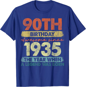 Vintage Legend Birthday Shirts Women 2025 90 Year Old Gifts Vintage 1935 Limited Edition 90th Birthday -Adults and Kids Black Short Sleeve Small T-Shirt - T-Shirt | Royal