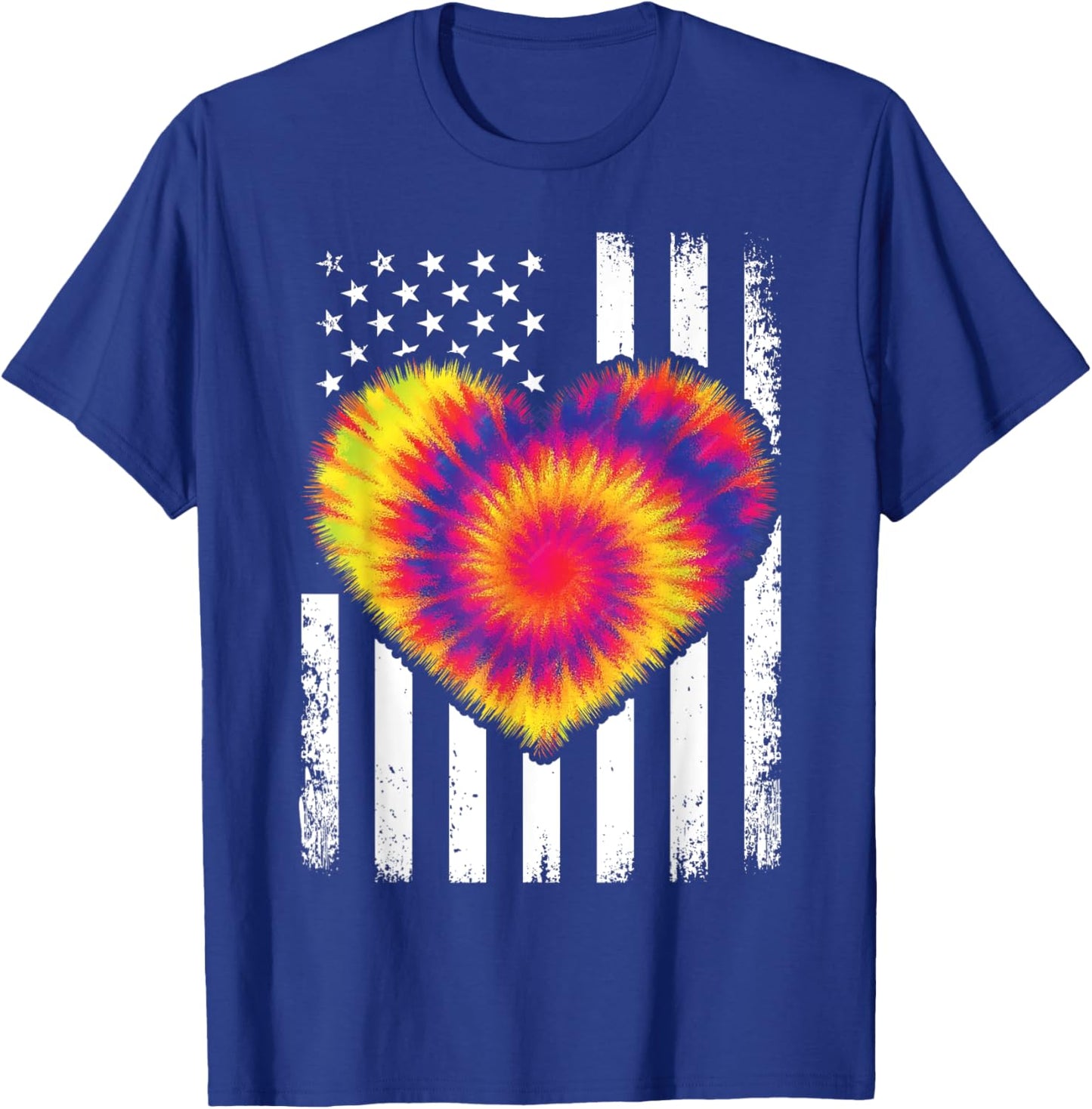 Tie Dye Heart Usa Flag Colors White, Red & Blue 4th of July T-Shirt - T-Shirt | Royal