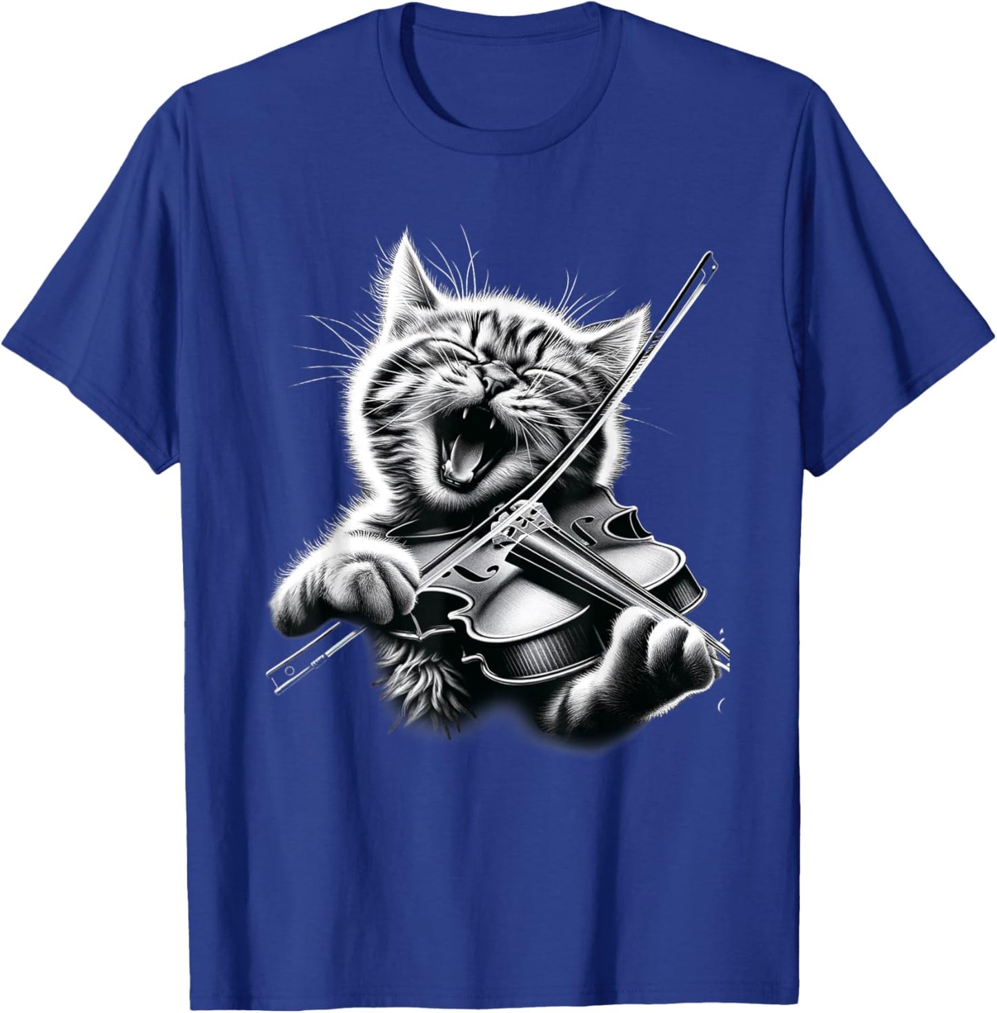 Funny Orchestra Musician Violinist Rock Cat Playing Violin T-Shirt - T-Shirt | Royal