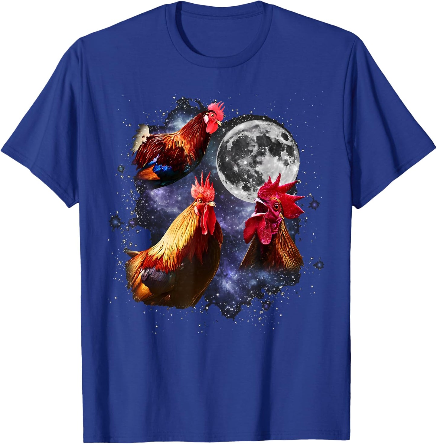 Vintage Three Roosters Howling at the Moon Funny Farm Animal T-Shirt - T-Shirt | Royal