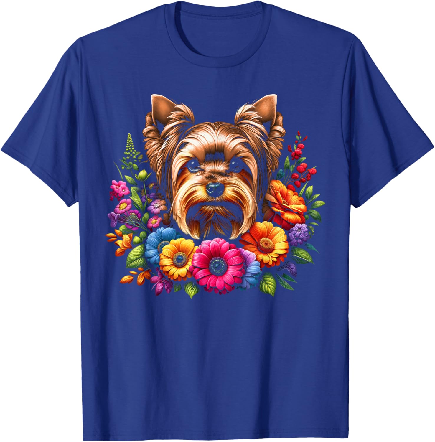 MyAnimal - Your Favourite Animal Wear Cute Yorkshire Terrier Portrait in Colourful Flowers , Small, Black T-Shirt - T-Shirt | Royal