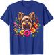 MyAnimal - Your Favourite Animal Wear Cute Yorkshire Terrier Portrait in Colourful Flowers , Small, Black T-Shirt - T-Shirt | Royal