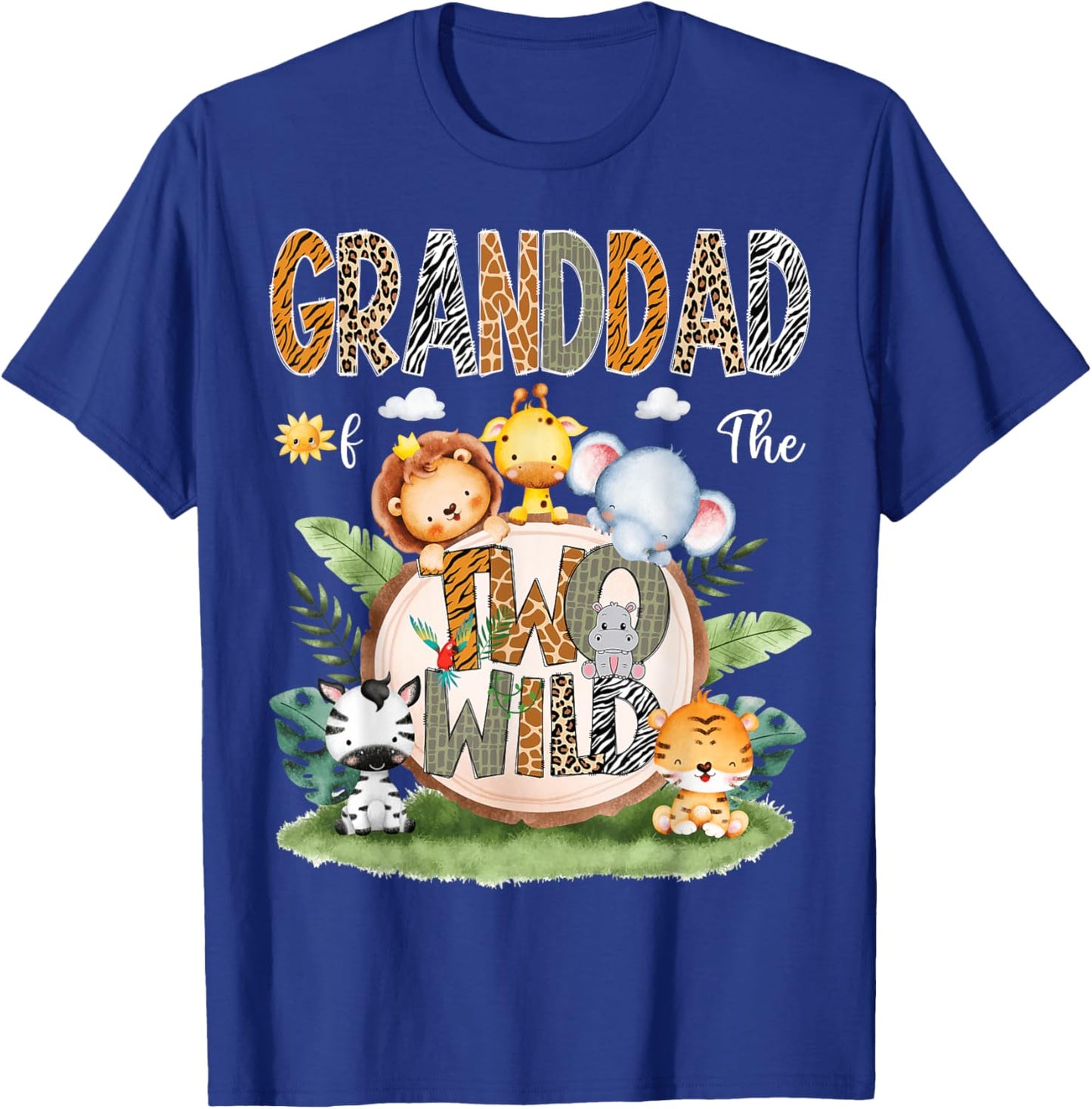 Granddad Of The Two Wild 2Nd Birthday Safari Animal Lover T-Shirt - T-Shirt | Royal