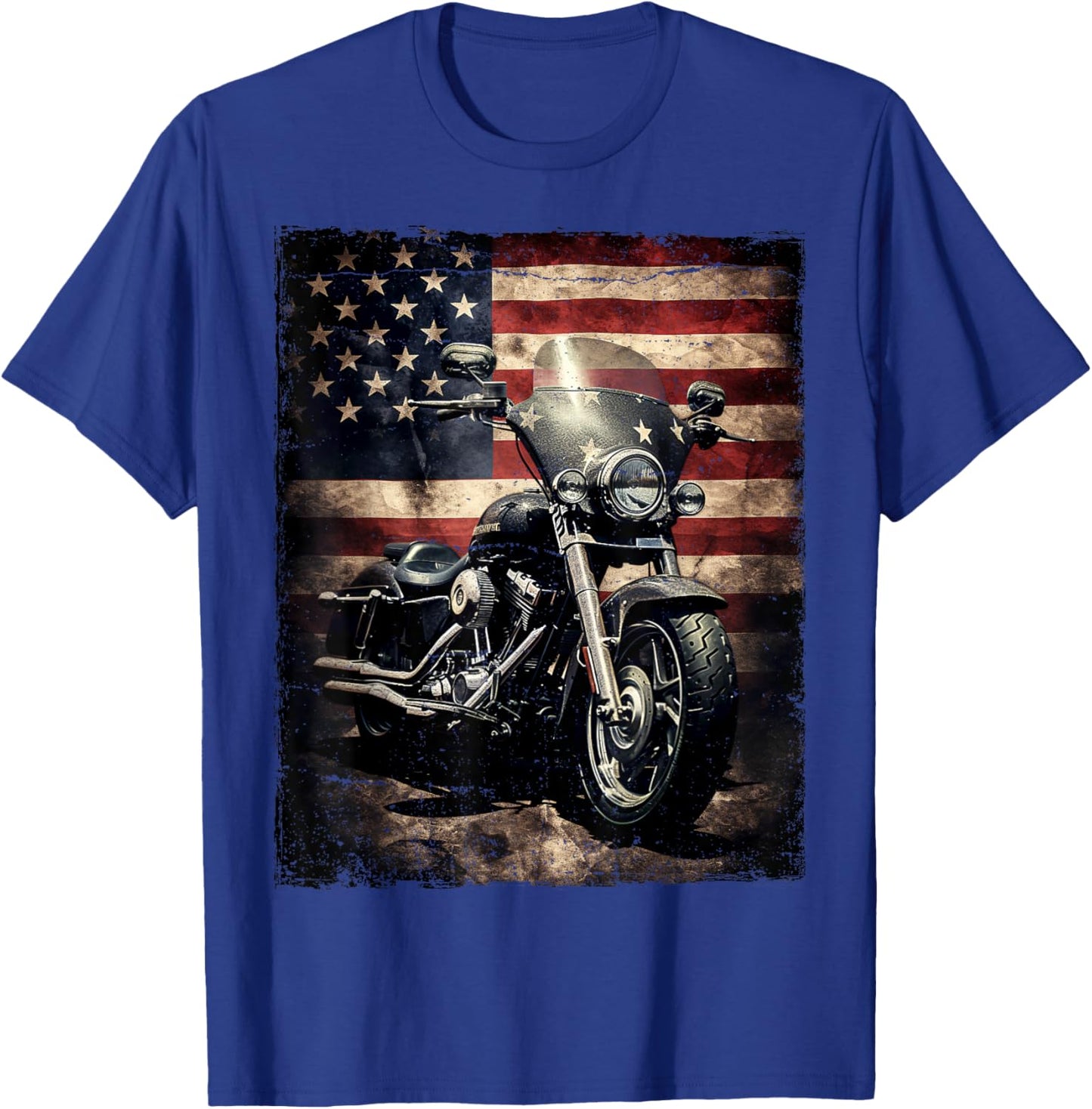Vintage Motorcycle USA Flag Retro Biker American T-Shirt - T-Shirt | Royal