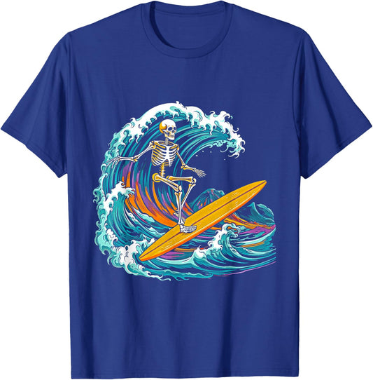 Skull Skeleton Surfer Wave Beach Vintage Funny 80s 80s T-Shirt - T-Shirt | Royal