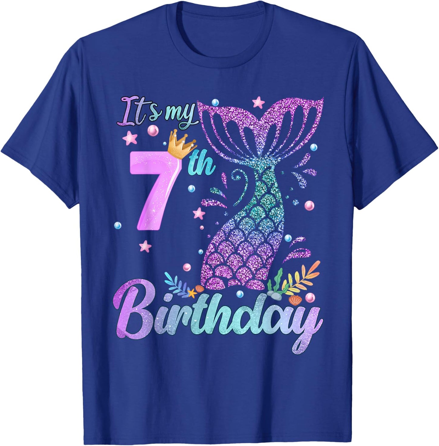It's My 7th Birthday Mermaid Girl Theme 7 Years Old T-Shirt - T-Shirt | Royal