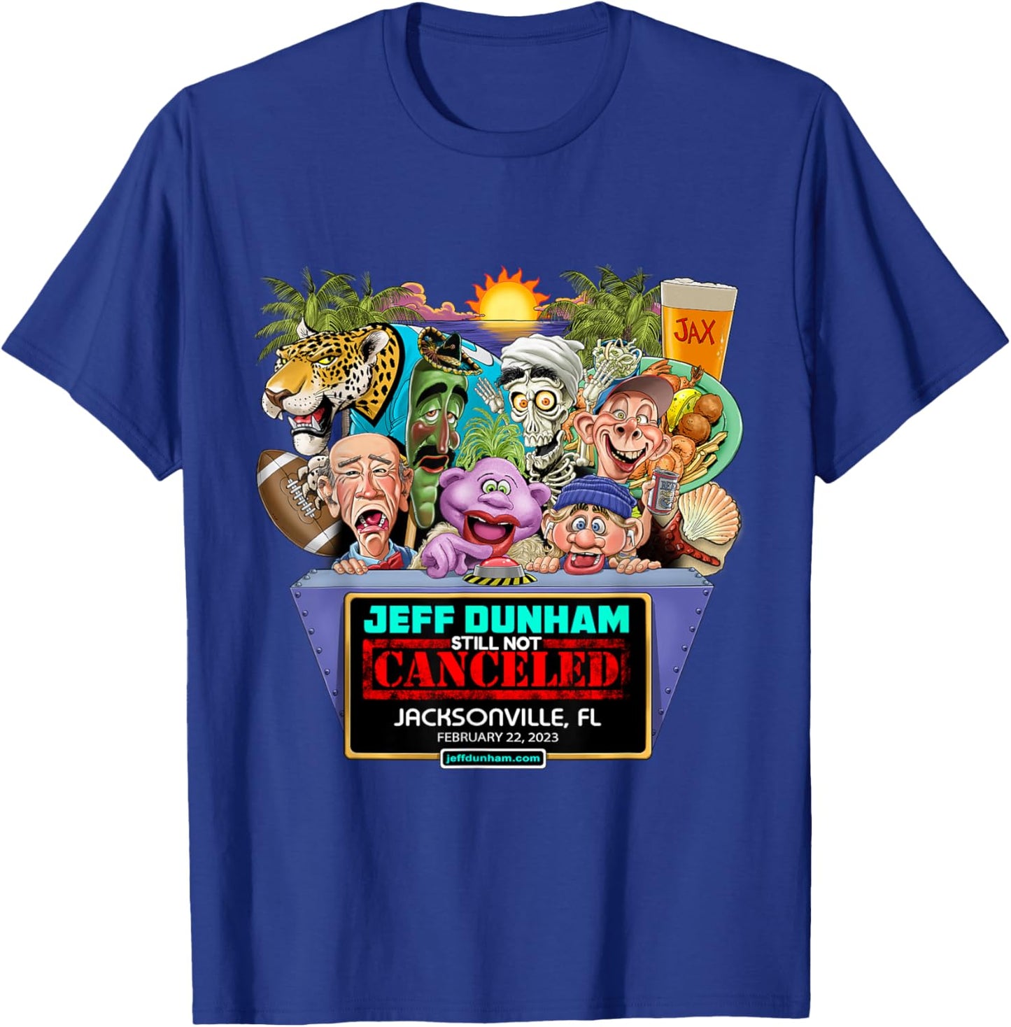 Jeff Dunham Jacksonville, FL (2023) T-Shirt - T-Shirt | Royal