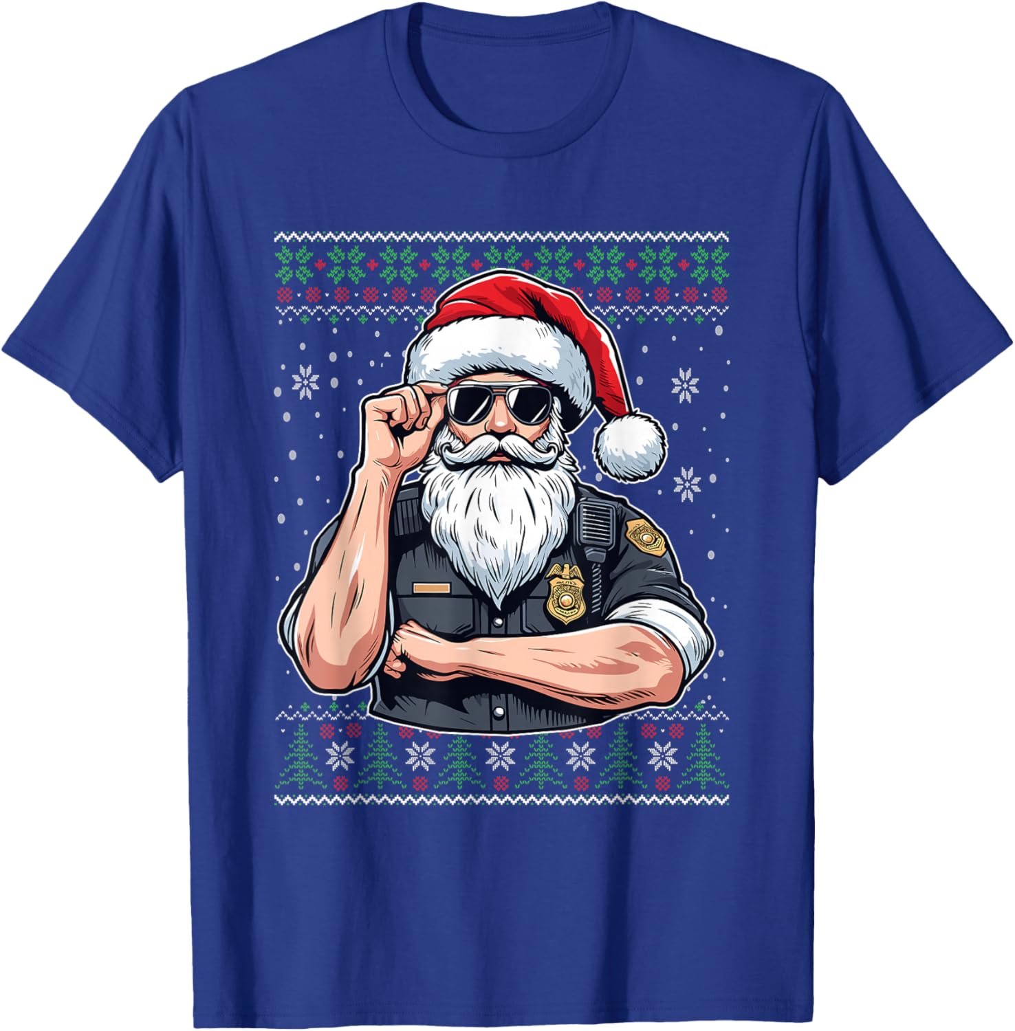 Christmas Santa Claus Police Officer Ugly Christmas Sweater T-Shirt - T-Shirt | Royal