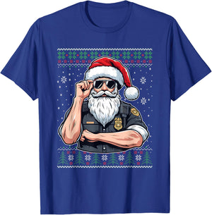 Christmas Santa Claus Police Officer Ugly Christmas Sweater T-Shirt - T-Shirt | Royal