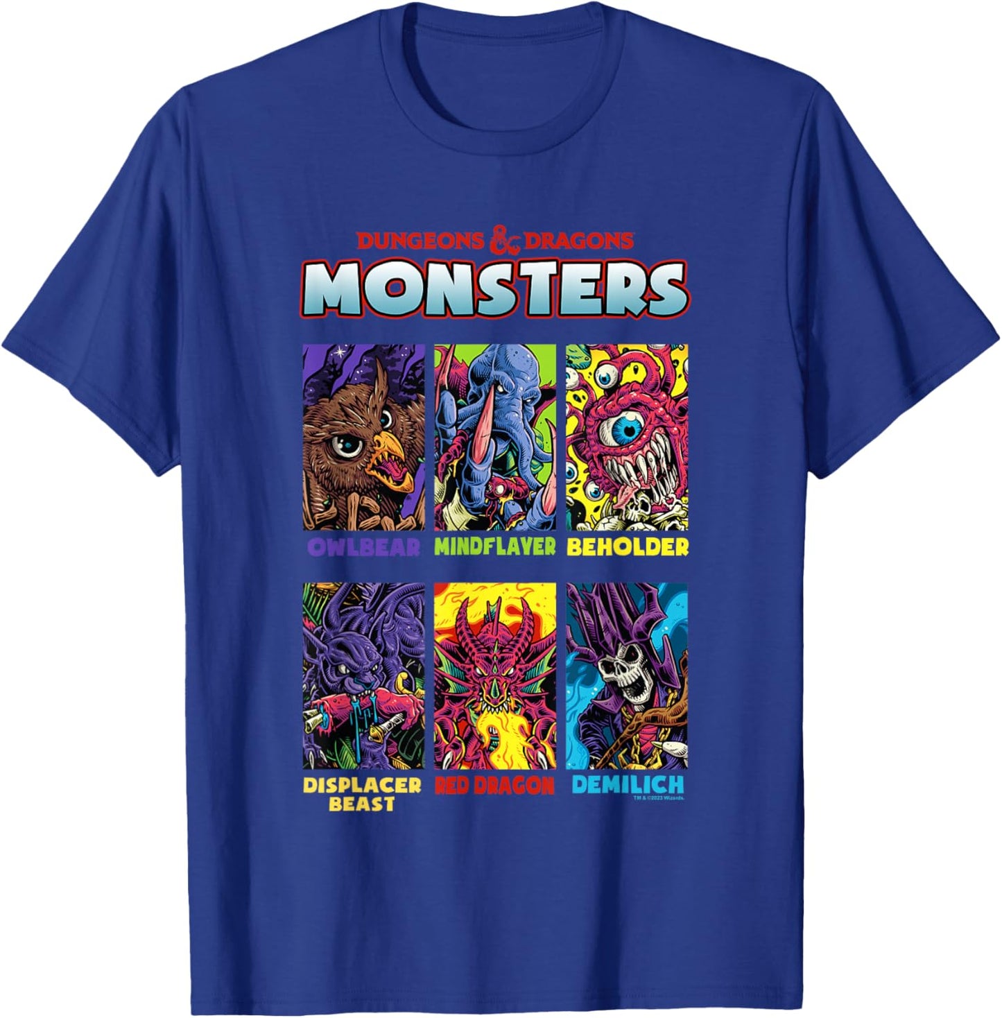 Dungeons & Dragons Retro Neon Monsters Stacked Yearbook T-Shirt - T-Shirt | Royal
