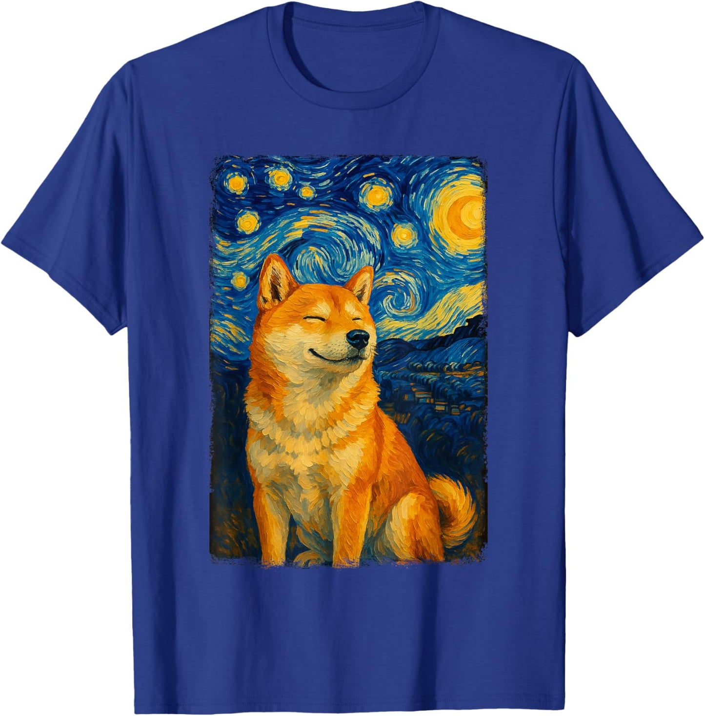 Shiba Inu Under Starry Sky Art Dog Aesthetic T-Shirt - T-Shirt | Royal