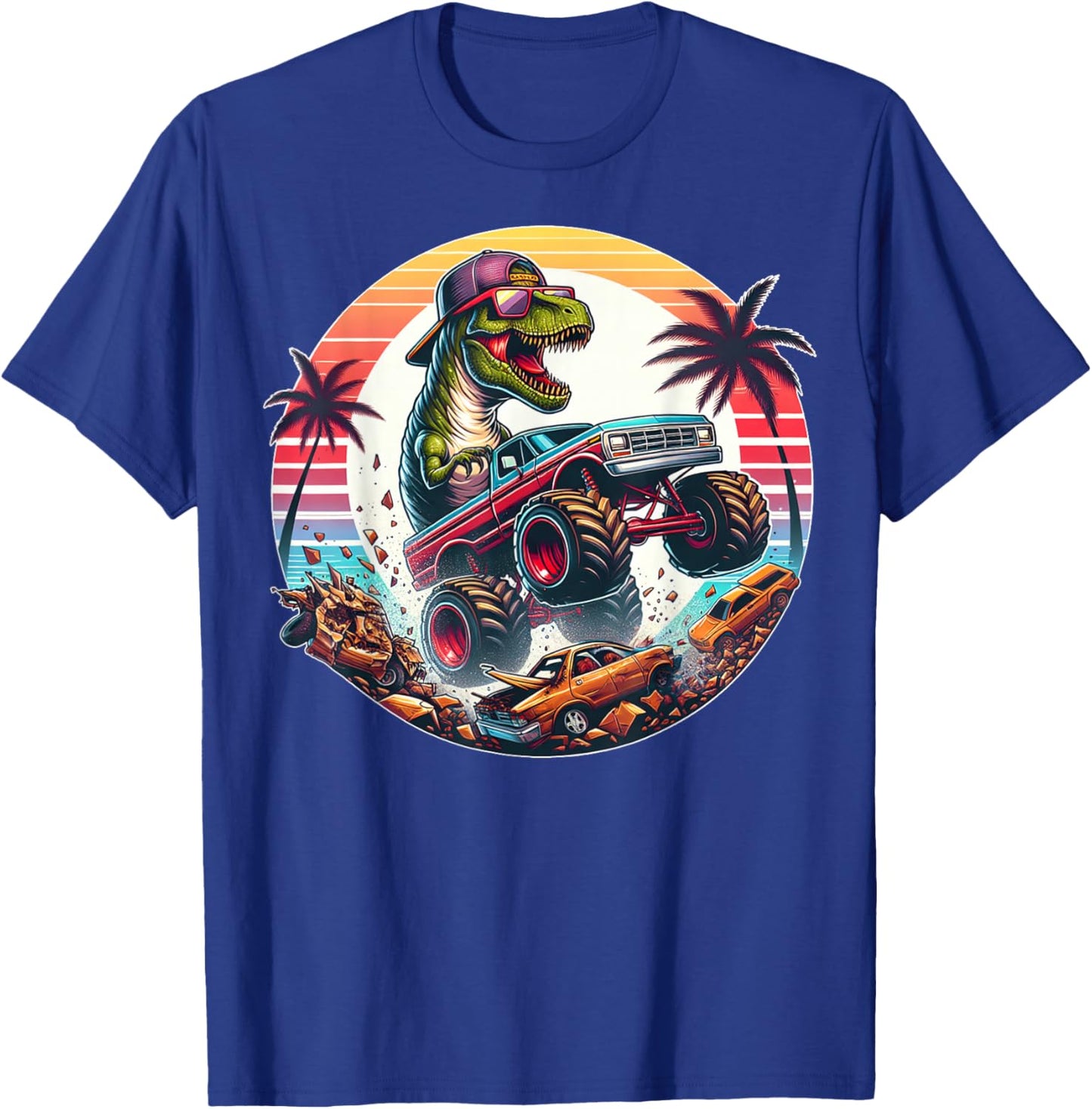 T-rex Dinosaur Monster Truck Vintage Kids Youth Toddlers Jam T-Shirt - T-Shirt | Royal