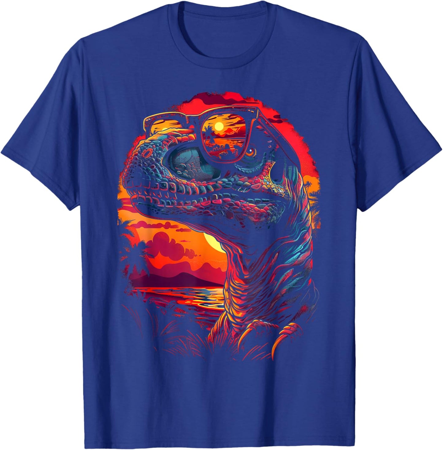 Dinosaur Wearing Shades Funny Vintage Graphic T-Shirt - T-Shirt | Royal